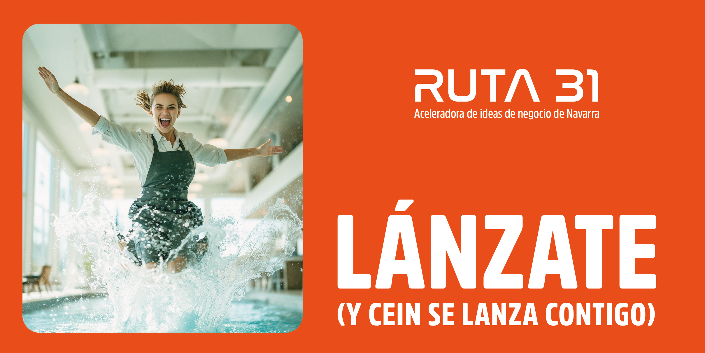 Pertsona bat igerileku batera salto egiten, "Eman murgiltzea (eta CEINek zurekin salto egingo du)" leloarekin batera