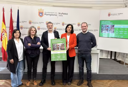 Participantes de CEIN y el Ayuntamiento de Pamplona en la rueda de prensa de presentación del programa Pamplona Emprende 2026
